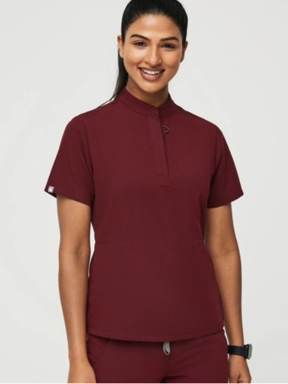 FIGS Insiza Burgundy Slim Fit Women's Scrub Top